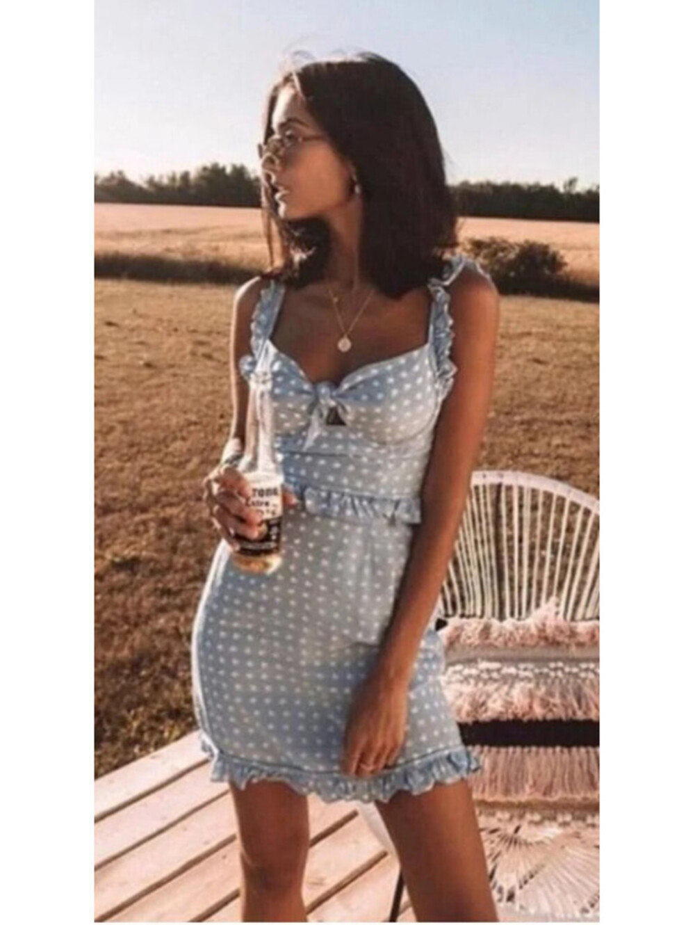 For Love & Lemons M Blue Print Sleeveless Bustier Dress Casual Beach Party